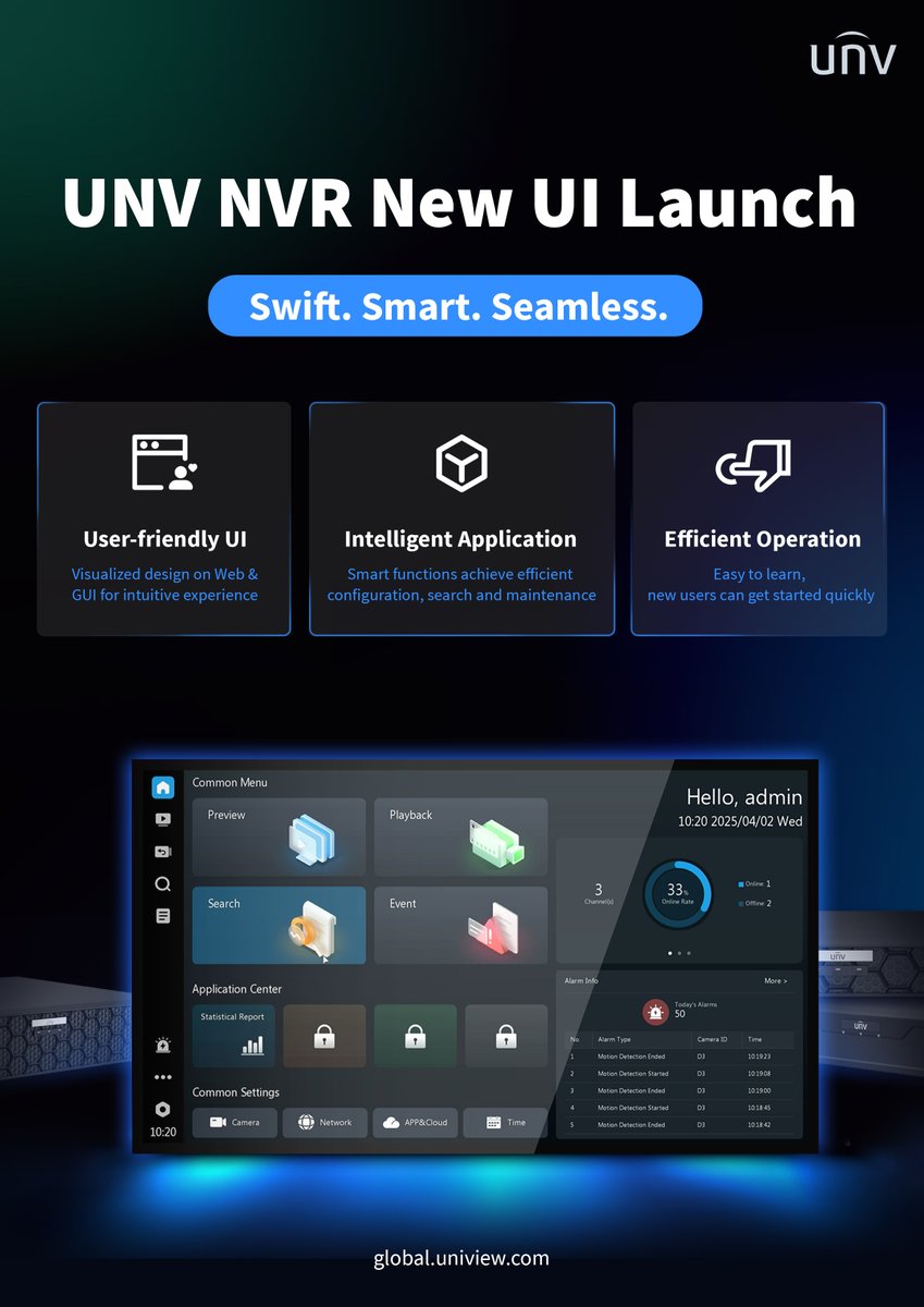 UniviewTech's tweet image. The All-New UNV NVR UI is here — Swift. Smart. Seamless.
The trial version is now available for early access – upgrade manually to try it! We'd love your feedback as we keep improving. Thanks for being part of the UNV community 💛

#Uniview #NVR #VideoSecurity #TechUpdate