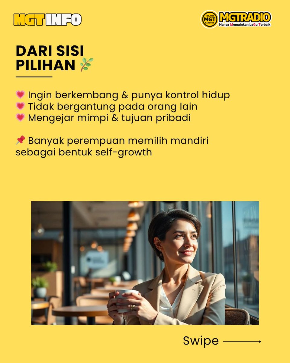 MGT_RADIO's tweet image. Jadi independent woman bukan berarti harus kuat sendirian 

Mandiri itu soal punya kendali atas hidup—secara finansial, emosional, dan keputusan.

Tapi tetap, minta bantuan itu bukan kelemahan

Menurut kamu, arti perempuan mandiri itu apa?
#MGTRADIO #IndependentWoman #SelfGrowth