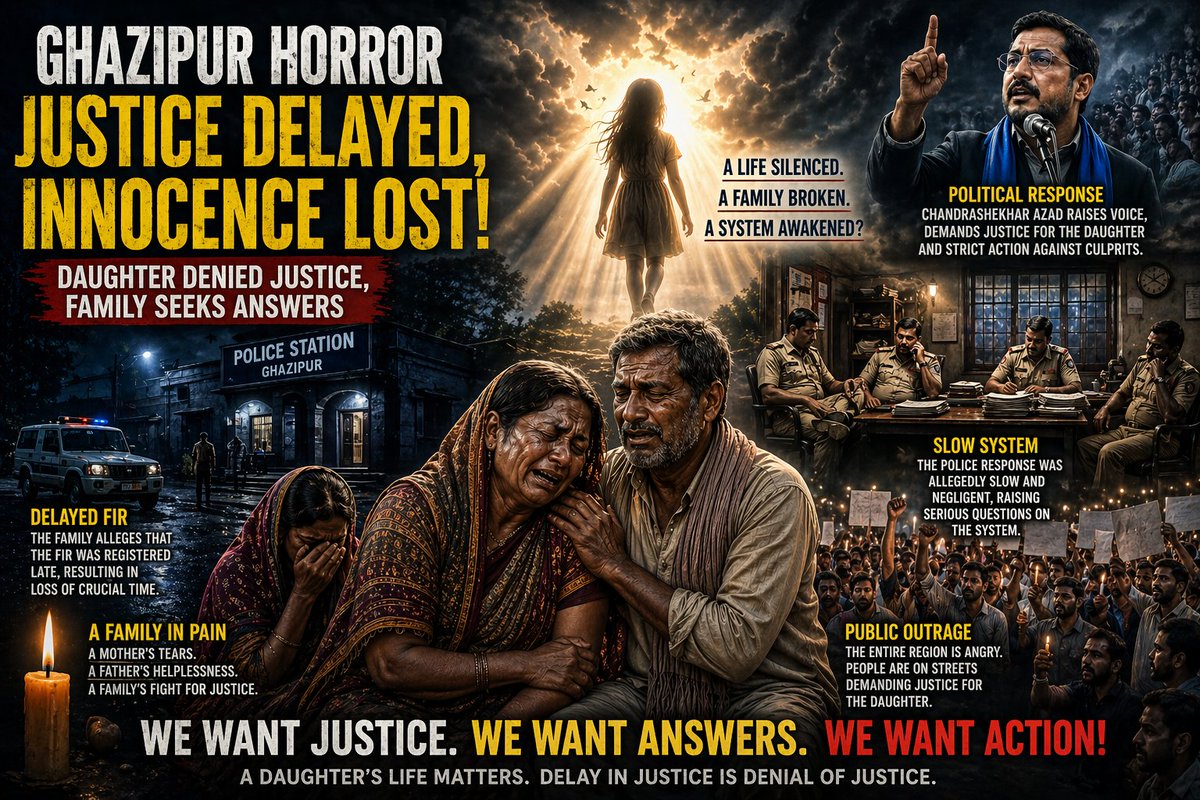 senehax's tweet photo. Ghazipur Horror  Justice Delayed Innocence Lost ! Daughter Denied Justice, Family Seeks Answers We Want Justice. We Want Answers. We Want Action! #ghazipur #Justicedalitgirl #chandrashekharazad #BreakingNews
@BhimArmyChief https://t.co/NlngJLWHkC