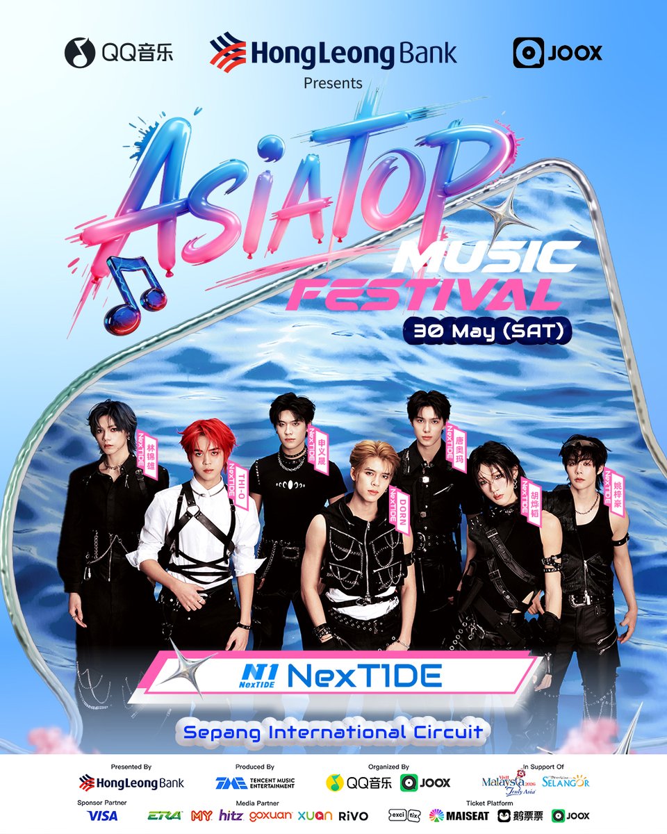 JOOX__Music's tweet photo. @NexT1DEofficial are joining the 2026 #ASIATOPMUSICFESTIVAL !
Seven distinct personalities, one burning youthful spirit. With deeply synchronized stage chemistry, they turn every beat into the collective heartbeat of the crowd!  #NexT1DE
Let's Enjoy the Beat! #AsiaTop #JOOX #QQMusic #HLBVisacard #HLBPresentsAsiaTop

Join us on 30 May 2026 at the SEPANG INTERNATIONAL CIRCUIT in Selangor, Malaysia! We'll be waiting for you~
