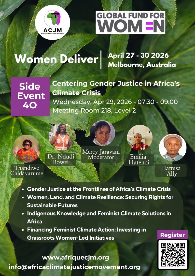 ACJM2025's tweet photo. ❓Will you attend the Women Deliver conference next week? 
✅Join our side event to know more about the impacts of the climate crisis in women's lives in Africa.
Register here : https://t.co/x0NHVqZMIJ 
#GenderJustice #climatejustice #WD2026 https://t.co/zub1WVT3Wn