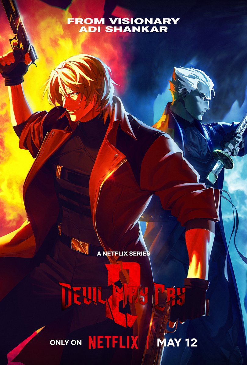 NetflixAnime's tweet photo. DEVIL MAY CRY Season 2's gonna be one hell of a family reunion. Only on Netflix May 12. https://t.co/qf2h0hffFc