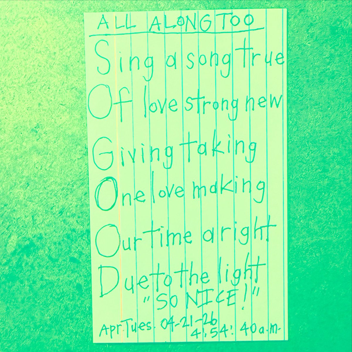 GODISNU's tweet image. #Sing #a #song #true.
#Of #love #strong #new.
#Never #wrong #too.

Sing with a loving heart from the depths of valleys to the apex of mountains tops for the sound will be heard throughout existence now, as yet, everlasting.