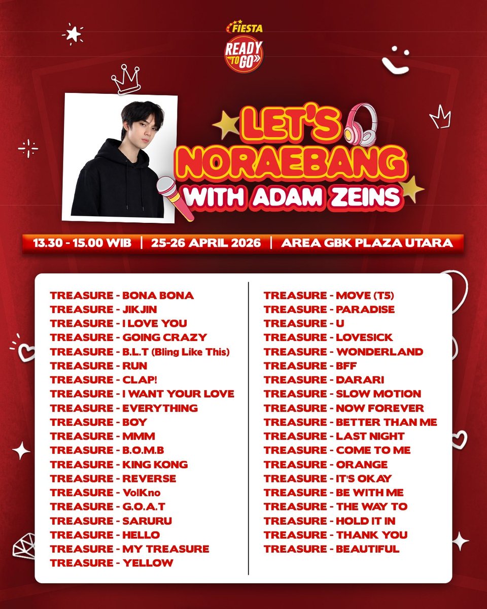 Ready to warm up? 🔥❤️

Fiesta Ready To Bang! Warm Up Session hadir tanggal 25–26 April di Plaza Utara GBK 😘
Bareng Adam Zeins &amp; Irene Suwandi.

See you there, jangan sampai kelewatan!

#FiestaReadyToGo #SosisTreasure
#TreasureOnTheGo #SosisReadyToGo #SosisKpopers