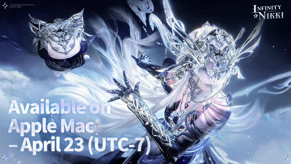 InfinityNikkiEN's tweet image. Infinity Nikki launches on Mac on April 23 (UTC-7)!

With the Version 2.5 update, "Where All Souls Return," the Mac version will be available for download at the same time.
You can now experience your adventure through Miraland on supported Mac devices!

✨ Optimized for Apple