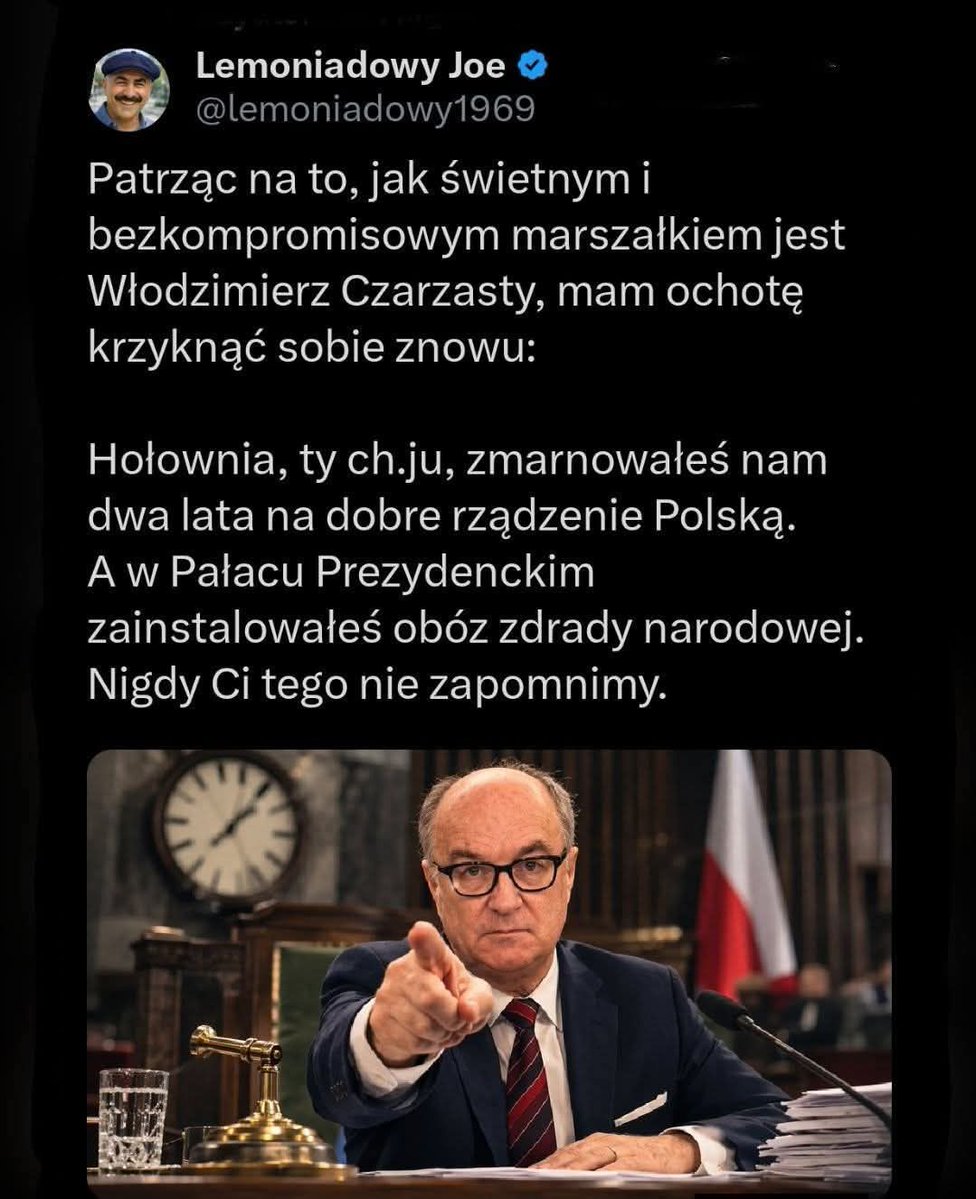 za darmo tego nie zrobił, sprzedał się kaczyńskiemu za grube miliony za zaprzysiężenie alfonsa bez potwierdzenia wyników przez sąd, 👹Hołownia zdrajca Narodowy!🤮Kreujący się na katolika słabiutki polityk godny pożałowania 🤮To było jasne od samego początku tej koalicji. 🤮🤮🤮