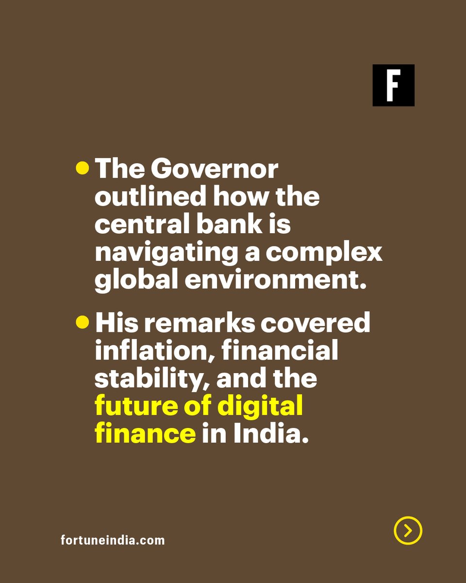 FortuneIndia's tweet image. [Part 1/2]
🚨 RBI Governor Sanjay Malhotra, in his address at Princeton University, laid out how India’s central bank is balancing inflation control, financial stability, and global uncertainties.

#RBI #IndianEconomy #GlobalEconomy @Princeton @RBI
