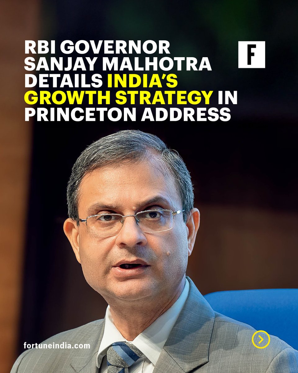 FortuneIndia's tweet image. [Part 1/2]
🚨 RBI Governor Sanjay Malhotra, in his address at Princeton University, laid out how India’s central bank is balancing inflation control, financial stability, and global uncertainties.

#RBI #IndianEconomy #GlobalEconomy @Princeton @RBI
