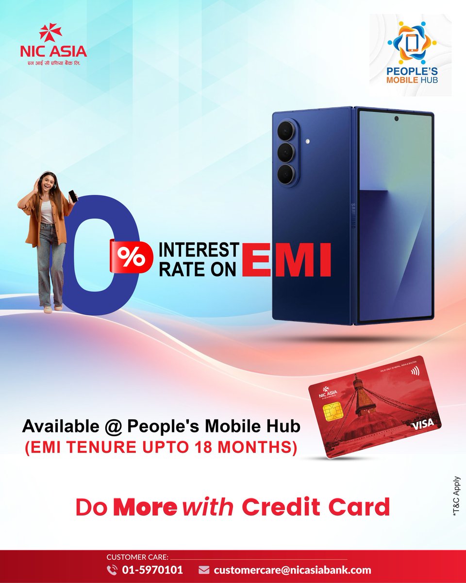 NICASIABank's tweet image. Get the phone you want today, pay with ease tomorrow.
Enjoy 0% interest EMI at People's Mobile Hub with your NIC ASIA Credit Card.

👉Apply for EMI: instabuy.nicasiabank.com/insta-pay

#NICASIABank #DigitalFirst #CreditCard #ZeroPercentEMI #SmartPayments #DoMore #SaveWithNICASIA