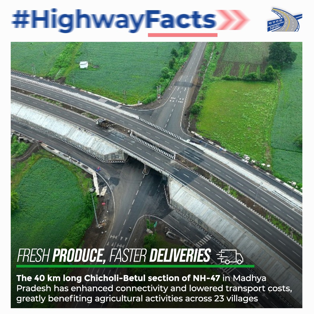 NHAI_Official's tweet image. The 40 km long Chicholi-Betul section of NH-47 in #MadhyaPradesh is part of the #Indore-#Nagpur corridor and has enabled faster inter-state connectivity between Madhya Pradesh and #Maharashtra.

@MORTHIndia @PIBMoRTH 
#NHAI #BuildingANation