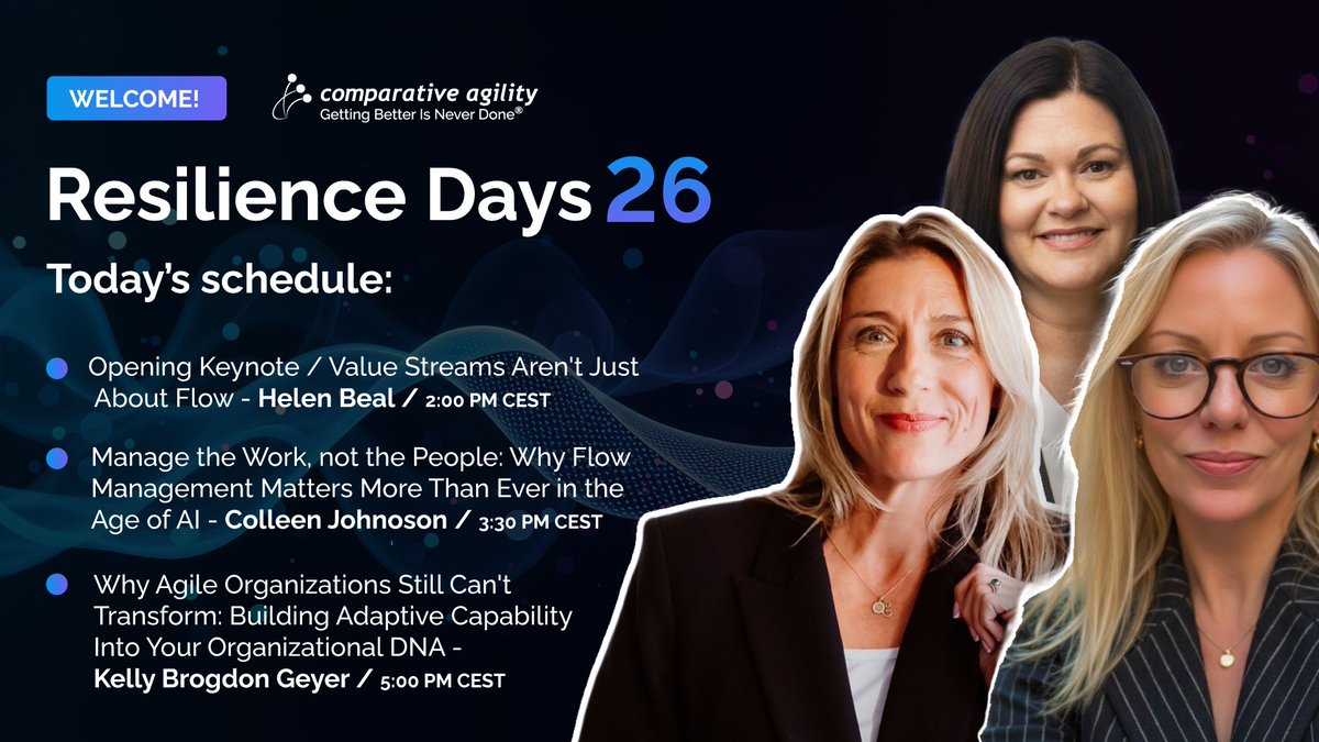 CompAgility's tweet image. Welcome to Resilience Days 2026! 🙌

Here’s what’s on today’s agenda. It’s not too late to join us and be part of the conversations, insights, and inspiration.

👉 Register here: bit.ly/4vNEe5U

#ResDays26 #Conference #Agile #Resilience