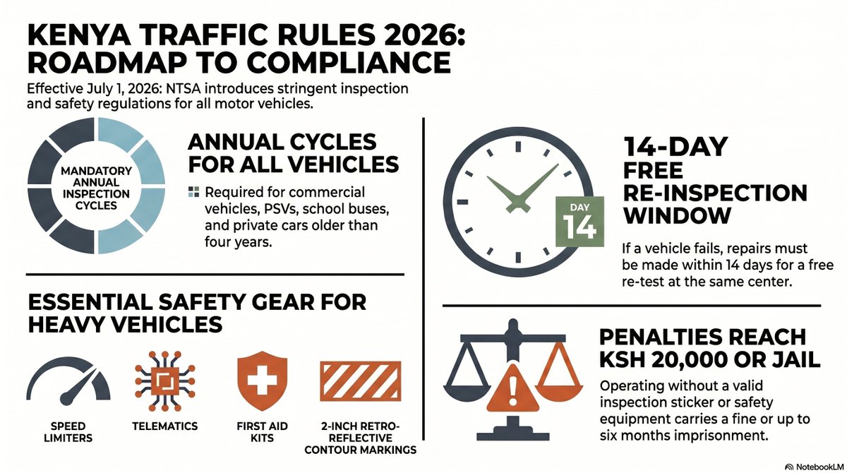 m3ttoh's tweet photo. #NTSA The 2026 Traffic Motor Vehicle Inspection Rules and the National Transport and Safety Authority Regulations establish a comprehensive legal framework for road safety and vehicle compliance in Kenya https://t.co/6jqoX0mmt2