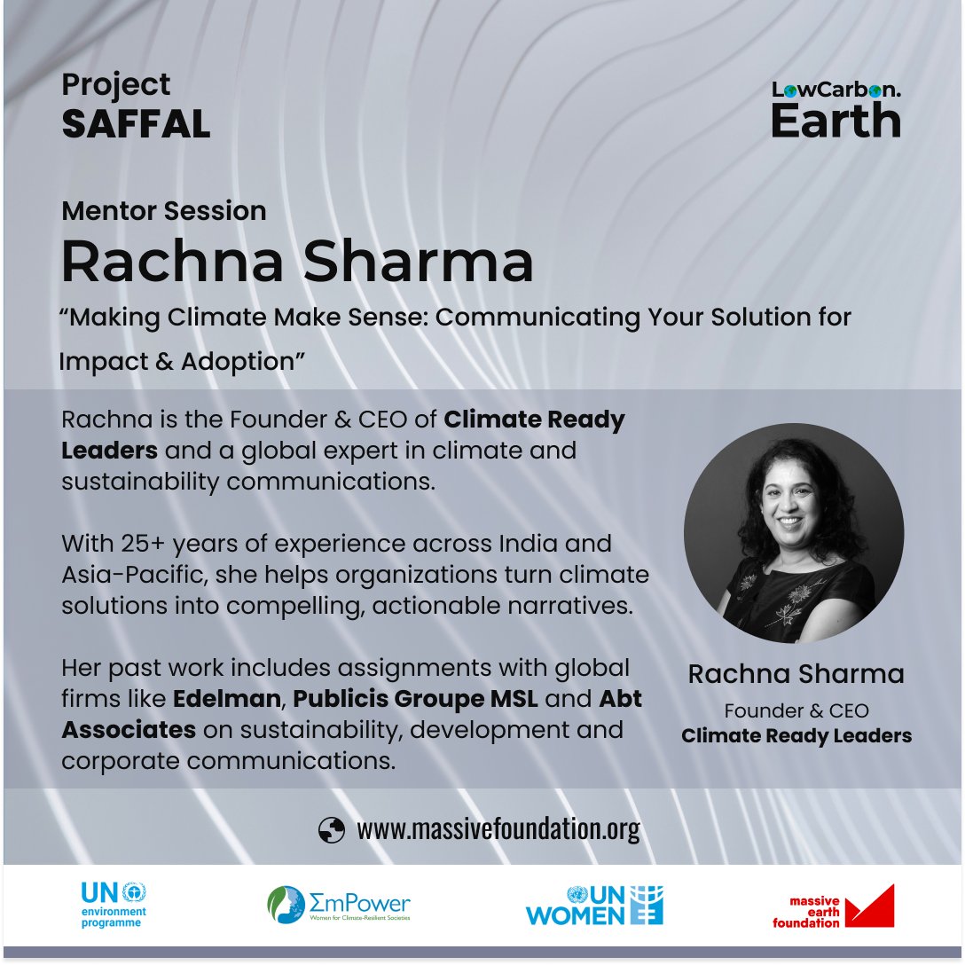 earth_massive's tweet image. Most #climatesolutions don’t fail on tech; they fail on communication. If people don’t understand them, they won’t trust or adopt them.

Exploring how to make climate solutions clear, credible &amp;amp; compelling with @racchnasharma (@theclimateready).

#ProjectSAFFAL