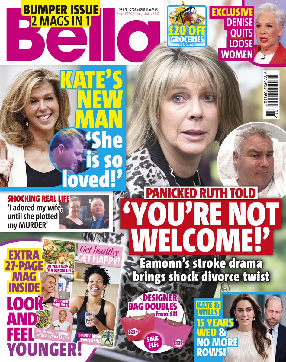 bellamagazineUK's tweet photo. Your new issue of Bella is on sale now — and it’s a BUMPER with 2 mags in 1!

We bring you the latest shock twist in Ruth Langsford and Eamonn Holmes’ divorce, shocking real life and a bonus 27-page magazine helping you look and feel younger this spring.

Pick up your copy today! https://t.co/ysszHapZtD