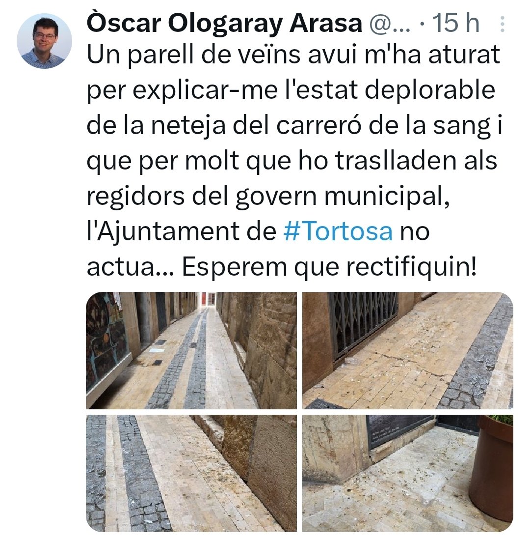 OscarOlogaray's tweet photo. Ni 24 hores han tardat... 🤦🏼♂️ Que trist que el govern municipal de #Tortosa ignori les queixes dels ciutadans durant setmanes i no actuï fins que ho denuncia a les xarxes socials l'oposició... 👇🏼 #DesGovern https://t.co/2KxaTXywe3