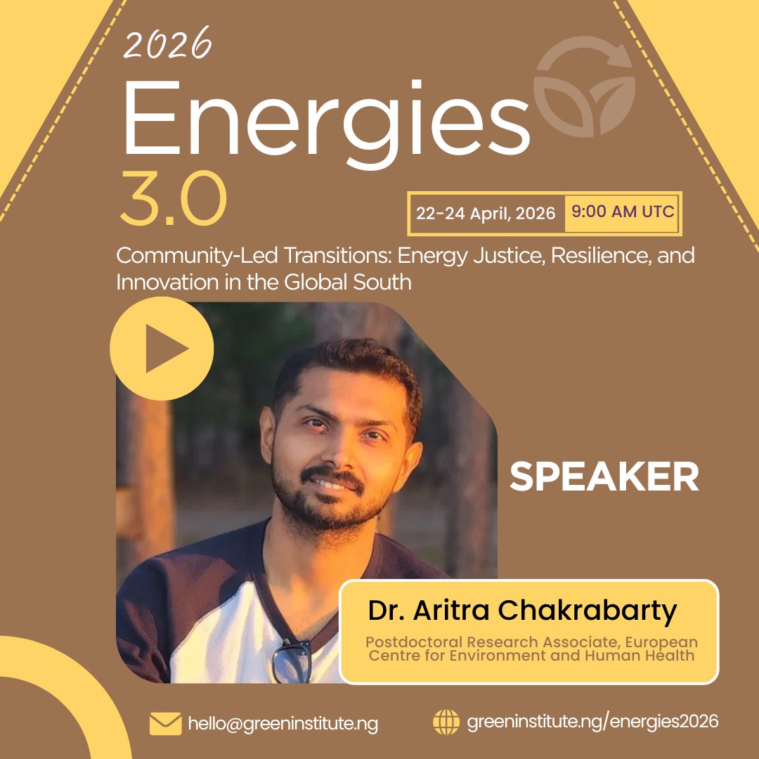 theGreenHQ's tweet image. Meet our speaker.
Bringing fresh perspectives to energy and sustainability — Dr. Aritra Chakrabarty joins the Energies Conference, 22–24 April.
Read more: greeninstitute.ng/energies2026

#Energies3 #EnergyResearch #GlobalSouth