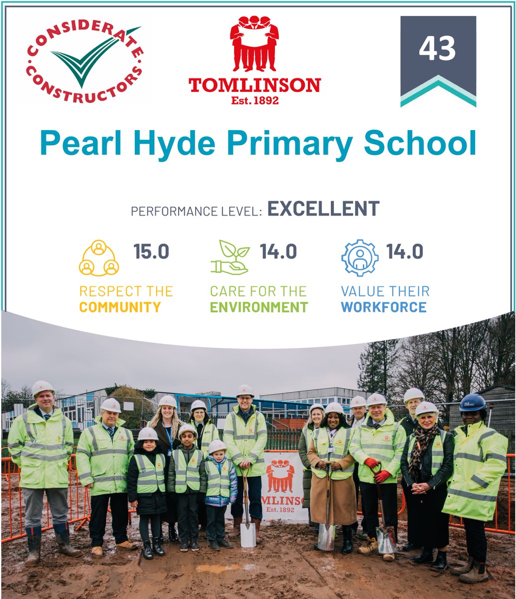 GFTomlinson's tweet image. We are proud to announce an amazing 43/45 considerate constructors score at our Pearl Hyde Primary School project!

Congratulations to our Senior Site Manager, Phil Laverick and the wider project team for their achievement!

#CWM #CCS
@coventrycc @CWMframework @AcivicoGroup
