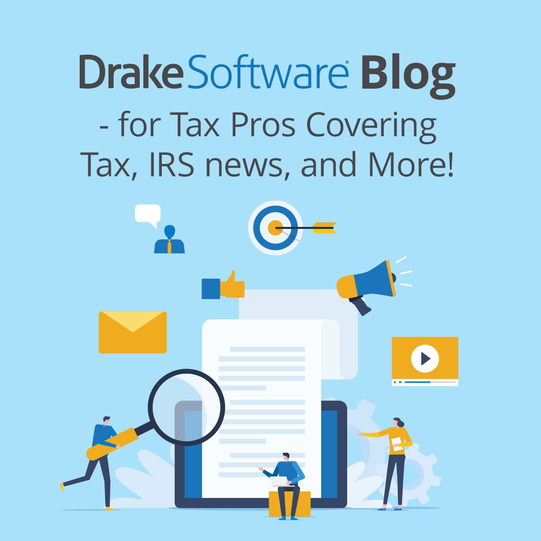 DrakeSoftware's tweet photo. Don’t miss new tax insights - Drake blog articles drop weekly with timely updates to help you stay informed and ahead. 

See what’s new today:  https://t.co/uiP4TlZlyg

#TaxPros #DrakeSoftware #TaxNews https://t.co/NSIiXpQT7g