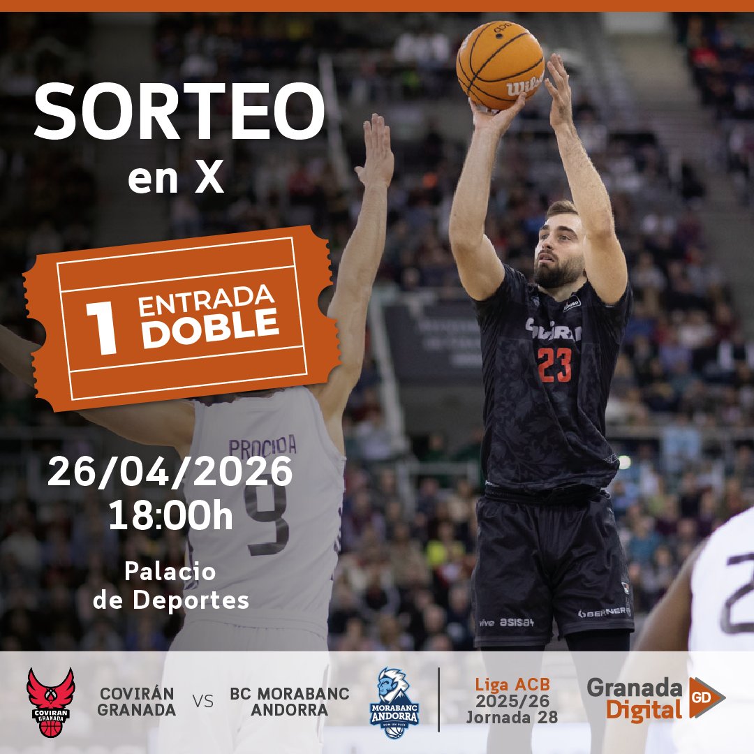 📣SORTEO 📣 | Segundo duelo consecutivo en el Palacio para el Covirán ante un rival directo como el MoraBanc Andorra ¿Te gustaría asistir gratis?

🎉 Sorteamos una entrada doble 🎫

🔄RT a la publicación.
👭Menciona con quién irás.
📲Sigue a <a href="/granadadigital/">GranadaDigital</a>

El viernes 24 de