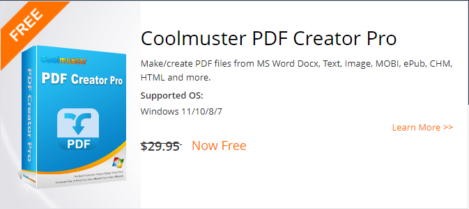Now Free!
2026 Coolmuster Giveaway - Coolmuster PDF Creator Pro
Make/create PDF files from MS Word Docx, Text, Image, MOBI, ePub, CHM, HTML, and more.
Supported OS: Windows 11/10/8/7
coolmuster.com/giveaway/pdf-c…