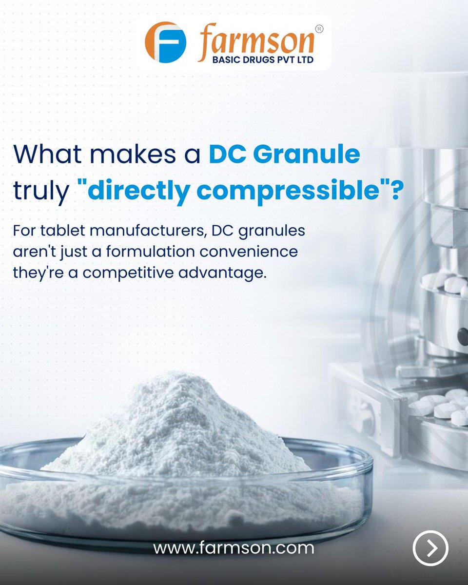 Farmsonpharma's tweet image. At Farmson, our Paracetamol DC grades are designed to streamline production, improve consistency, and help you move from process to product with greater confidence and speed.

Because better manufacturing starts with better inputs.

#ParacetamolDC #granules #API #Farmson