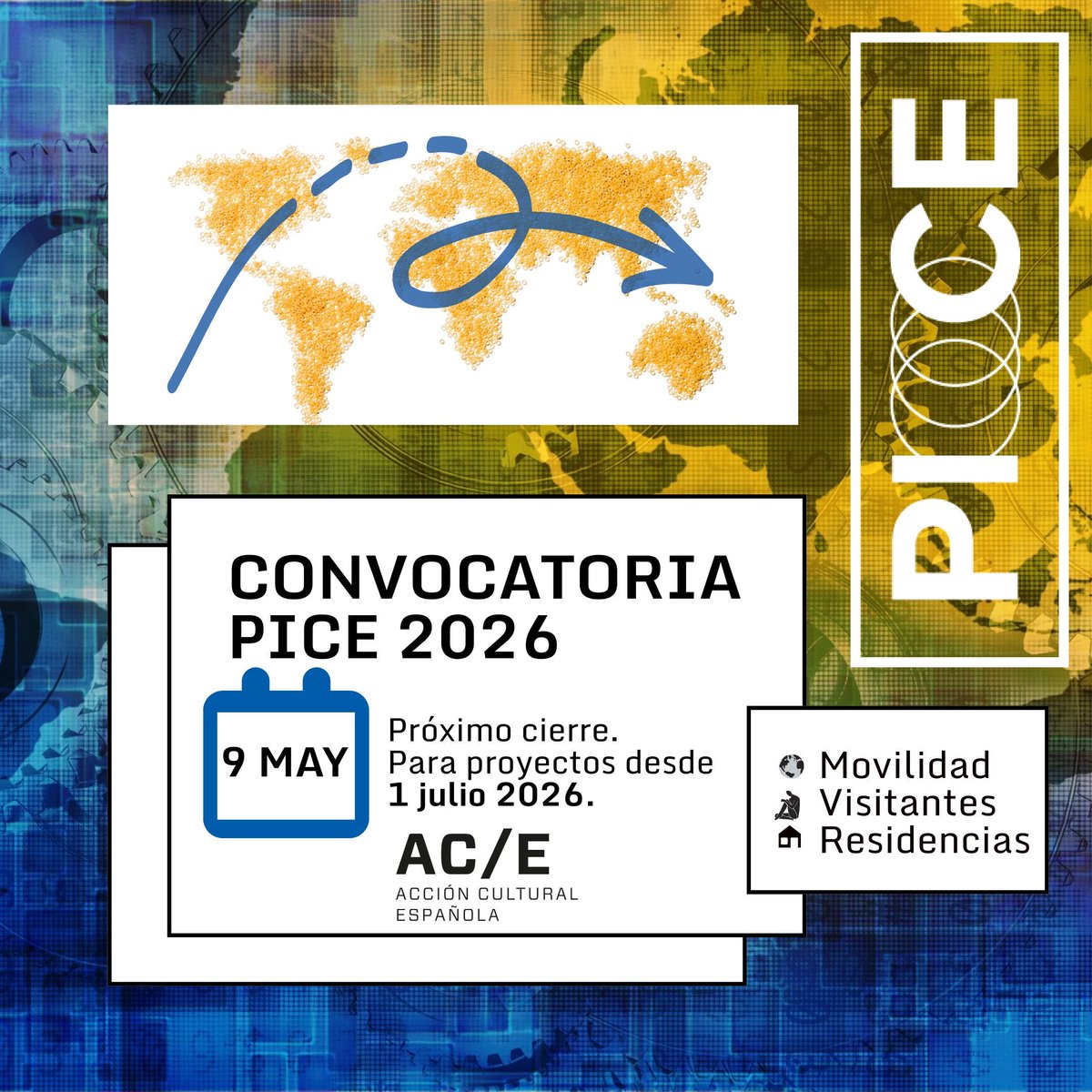 ACEcultura's tweet image. 🌍 ¿Eres un creador y quieres viajar? Te recordamos que la Fase 2 del #PICE 2026 sigue abierta.

📌 Plazo de propuestas: hasta el 9 de mayo.
📅 Para proyectos que arranquen desde el 1 de julio de 2026.

Toda la info y fechas clave aquí 👇
accioncultural.es/es/convocatori…

#ACECultura