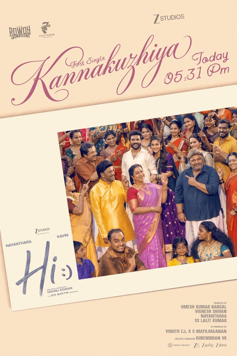 SonyMusicSouth's tweet photo. A melody that will sweep you off your feet, into the feeling of love 🥰

#Kannakuzhiya - First single from #HiMovie out this evening at 5.31PM.

A @jenmartinmusic Musical.

@Kavin_m_0431 @VishnuEdavan1 @ZeeStudios_ @Rowdy_Pictures @7screenstudio https://t.co/0fH5wPAB4Y