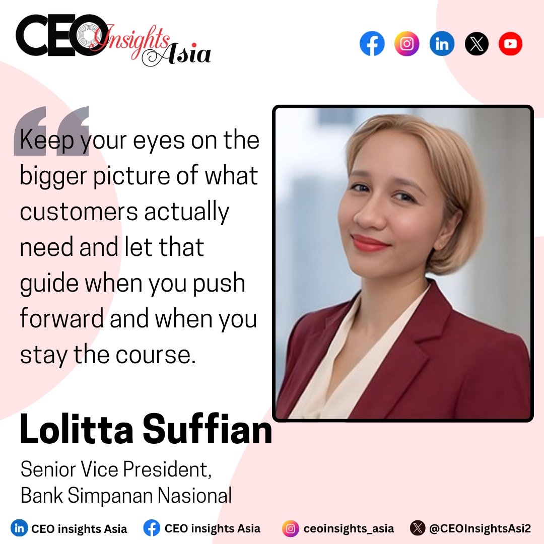 CEOInsightsAsi2's tweet photo. Beyond Transactions: Human-Centered CX in Digital-First Banking

Lolitta Suffian, Senior Vice President, @BSNMalaysia

Read More: https://t.co/EVRaEoZb7v

#customerrelationships #digitalfirstworld #longtermengagement #customerexperience #DigitalServices https://t.co/IpaH03TNv4