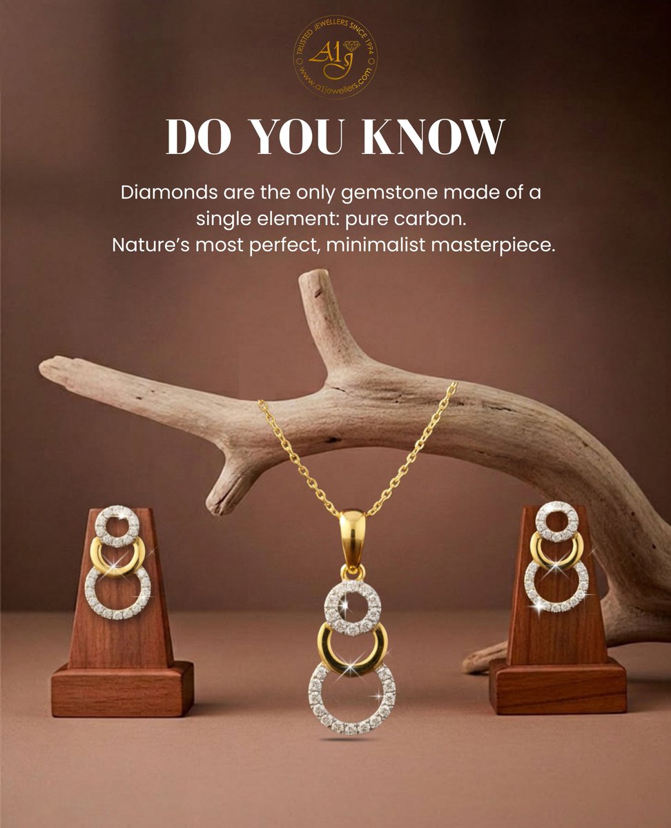 A1Jewellers's tweet image. Did you know?
Diamonds are nature’s purest creation—formed from a single element, yet admired for a lifetime.
A perfect balance of simplicity and brilliance, designed to elevate every moment with timeless sophistication.

#DidYouKnow #DiamondFacts #NaturalDiamonds #PureCarbon