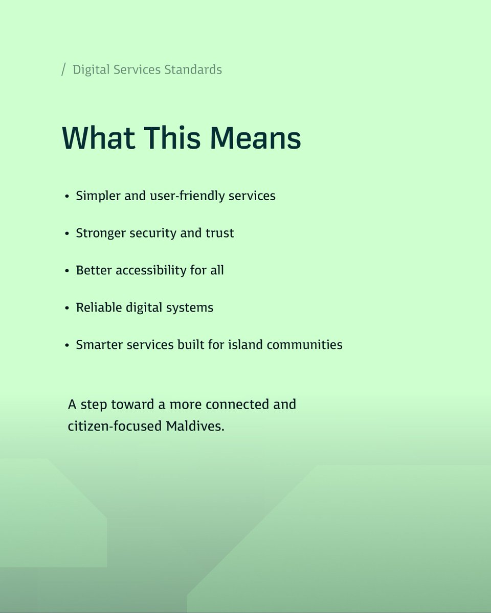 digitalgovmv's tweet photo. The Maldives has introduced the Digital Service Standards by Maldives Digital Service (MDS), establishing 19 standards for government digital services focused on accessibility, security, reliability, and citizen experience.

Read more: https://t.co/0T9oRDabf4 https://t.co/KSKoNyf4lU