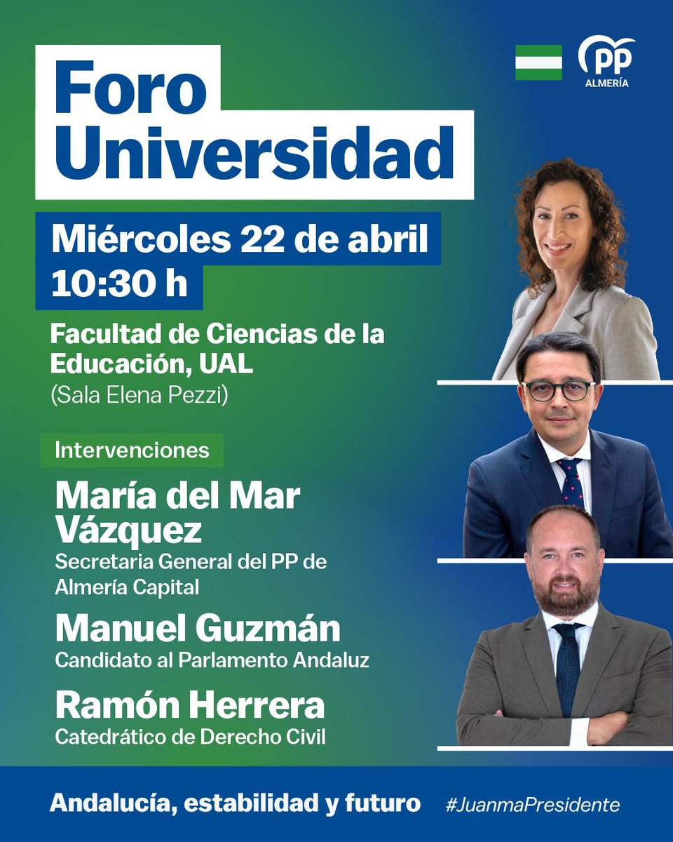 PP_Almeria's tweet image. Este miércoles hablamos de cómo ha mejorado la #Universidad de #Almería. 🎓

🕡 10.30 h.
📍Facultad de Ciencias de la Educación

Con @Mar_del_MarVaz, @mguzmandelaroza y @Rherrera25.

¡Te esperamos! 

#JuanmaPresidente