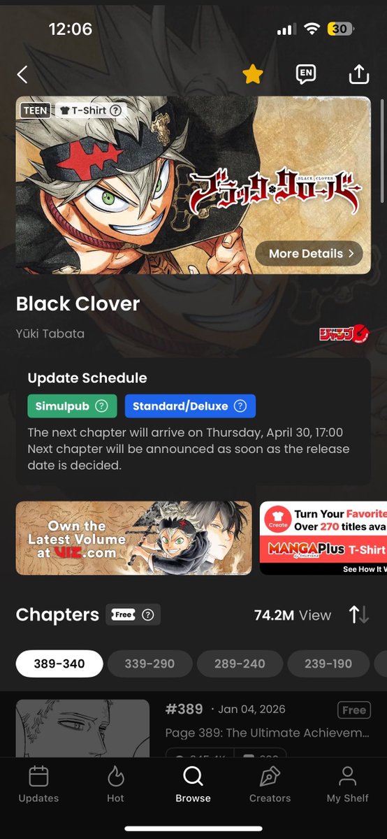 🚨MANGA PLUS has just confirmed on their website and app!🍀

BLACK CLOVER chapters 390, 391 and 392 will be released on APRIL 30, 2026 at 5:00 PM! 

So its look like its NOT the END, otherwise they would’ve confirmed it? 

#BlackClover