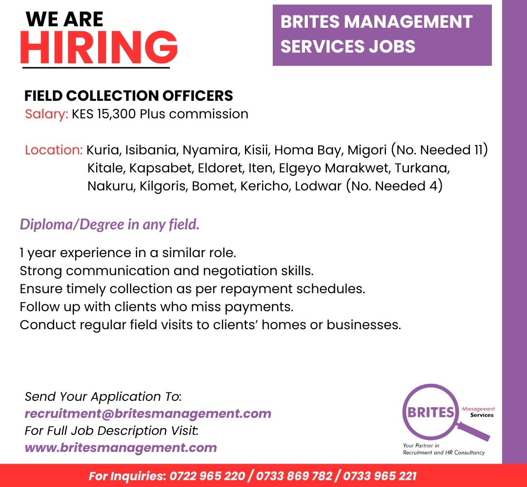 Brites_Services's tweet image. WE ARE HIRING:
To Apply: Send your application to recruitment@britesmanagement.com
For full job description, visit our job listing page on our website britesmanagement.com
#jobs #jobvacancy #jobseekers #jobskenya