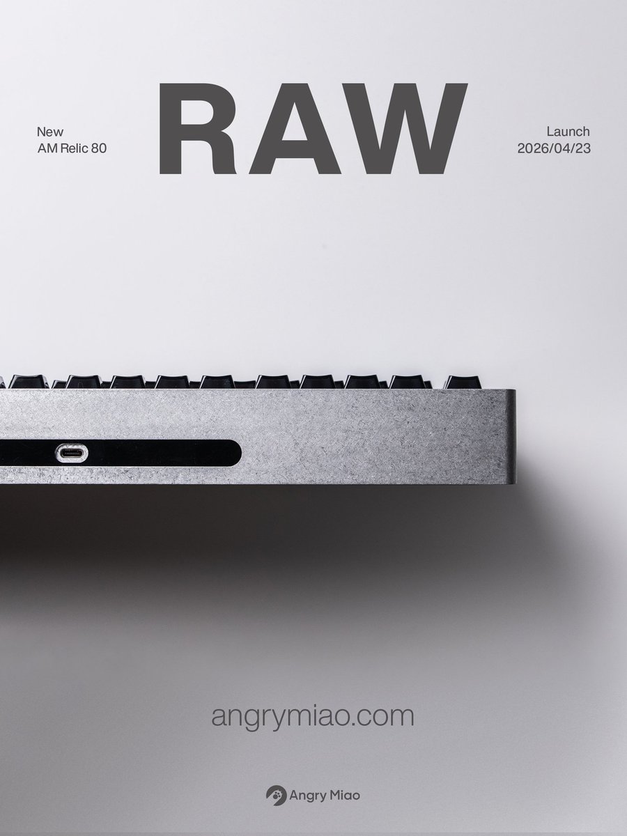 Angry_Miao's tweet photo. Stripped down to the pure essentials.
The AM Relic 80 is officially back on April 23, bringing a new RAW edition to the lineup. We went with a heavy stonewashed finish to highlight the industrial texture of the metal.
More details will follow.
#customkeyboard #angrymiao #relic80 https://t.co/bfCQFmp6yZ