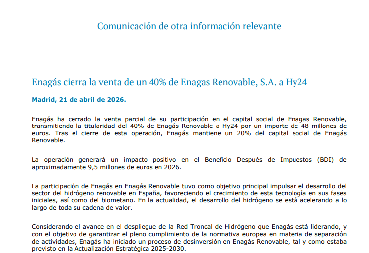 JCPF_Carlos's tweet image. #ENAGAS #ENG 16,63€

👉🟢Dos importantes comunicados relevantes de cara a corto / medio plazo, independientemente de lo que quiera reflejar el precio de cotización hoy, en zona muy interesante del lado técnico y en escenario #SHORTSQUEEZE planteado, a la vez que comunica los