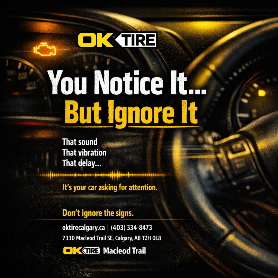 oktirecalgary's tweet image. 🚨 Felt something off? That sound, vibration, delay… 
Ignoring it = bigger repair bills later 💸
⚠️ Your car warns you first. Are you listening?

👉 Don’t wait. Get it checked today.

#oktire #carcare #carproblems #drivesafe #autorepair #carmaintenance  #preventivecare #cartips