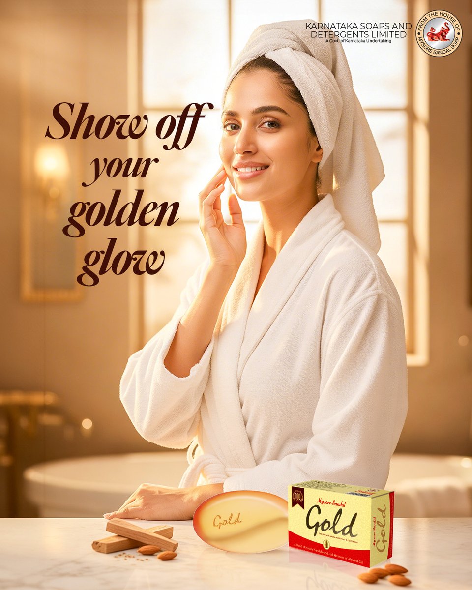 MysoreSandalIn's tweet photo. Enriched with sandalwood and almond oil, Mysore Sandal Gold brings richness to every shower. 🌿✨
#MysoreSandal #KSDL #GoldSoap #MysoreSandalwood #BeautySoap #SandalwoodSoap #MysoreSandalwoodOilKarnataka #NaturalIngredients #AlmondOil https://t.co/usKoG0Qefh