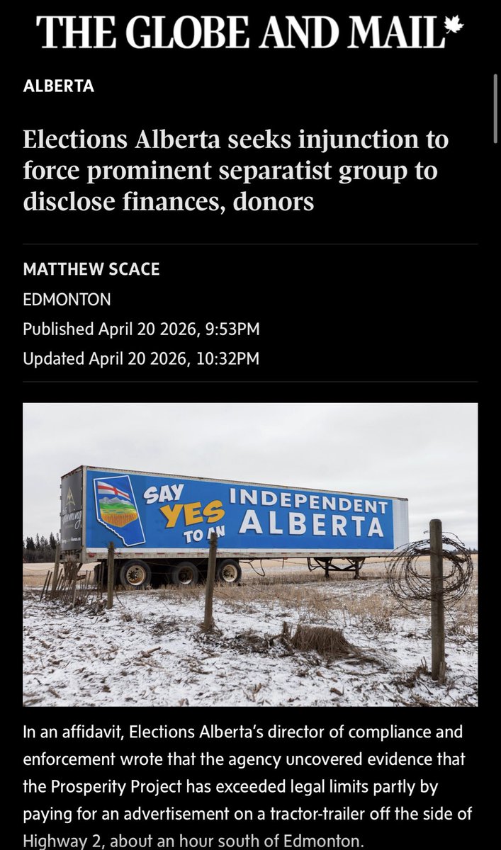 Mitchell_AB's tweet image. How many days until the UCP introduces the next Elections Finance Act Amendments (2026) to vastly increase referendum spending limits by third-party advertisers?

theglobeandmail.com/canada/alberta…

#ableg #abpoli