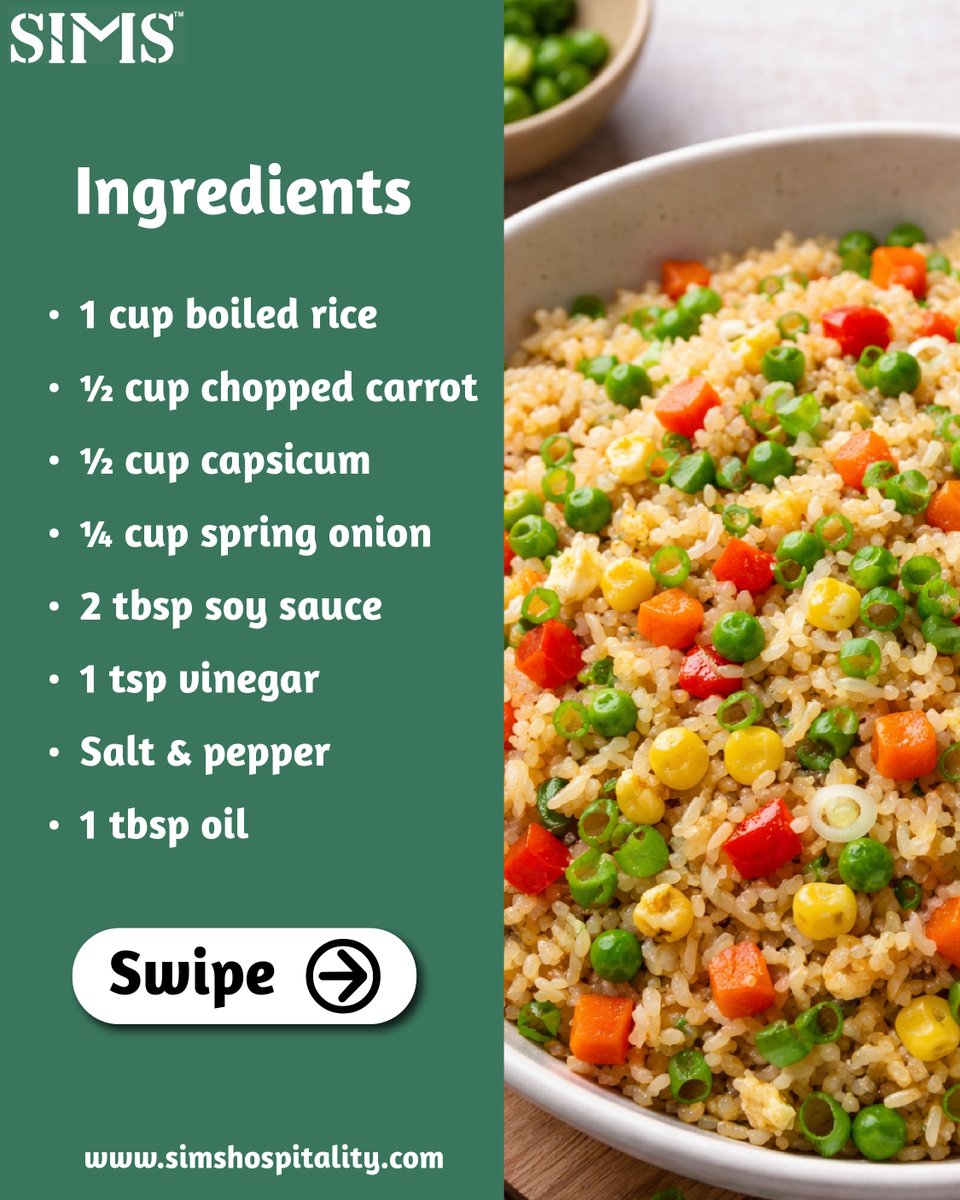 SIMS_Delhi's tweet image. 🍚✨ Recipe of the Week – Quick Veg Fried Rice

A quick, tasty, and colorful dish made with fresh veggies and simple ingredients. 🥕🌶️
Perfect to learn basic cooking skills in minutes! 👨‍🍳

📞 Call Now: 8860781847
🌐 simshospitality.com

#recipeoftheweek #hoteljobs #hotel