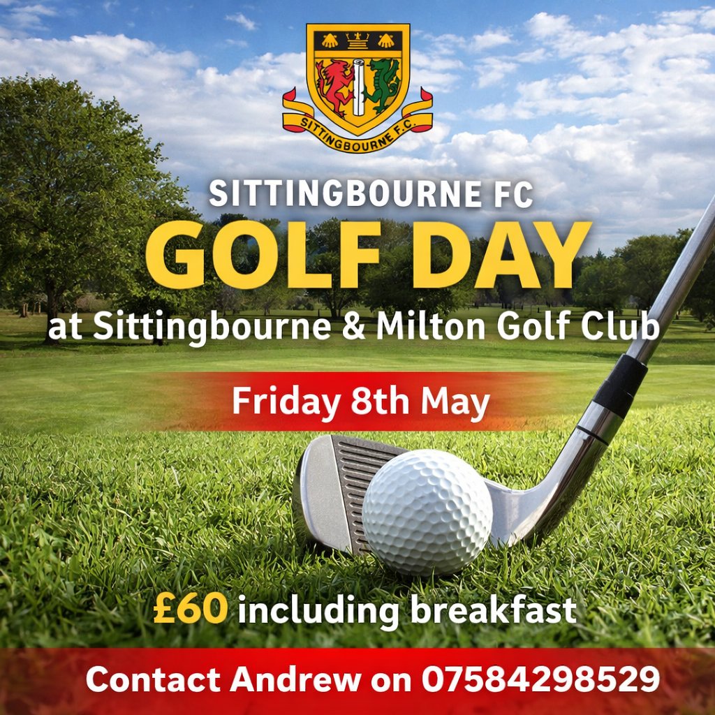 SittingbourneFC's tweet image. ⛳️ SITTINGBOURNE FC GOLF DAY ⛳️

Join us at Sittingbourne &amp;amp; Milton Golf Club for a great day on the course.

📅 Friday 8th May
💷 £60 (includes breakfast)
Get your team together and be part of it 🔴⚫

📞 Contact Andrew: 07584298529

#Brickies #GolfDay #SittingbourneFC