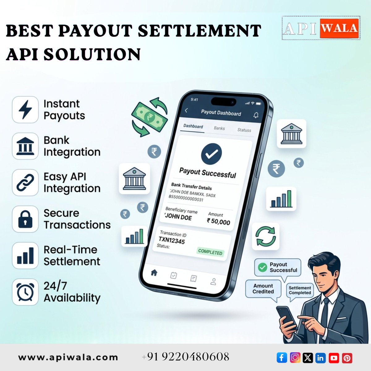 apiwala's tweet image. 🚀 Simplify your business payouts with APIWALA – fast, secure, and real-time settlement API solution you can trust!
🌐 apiwala.com
📞 +91 9220480608
#APIWALA #PayoutAPI #FintechIndia #InstantPayout #SecurePayments #APIIntegration #DigitalPayments #BusinessAutomation