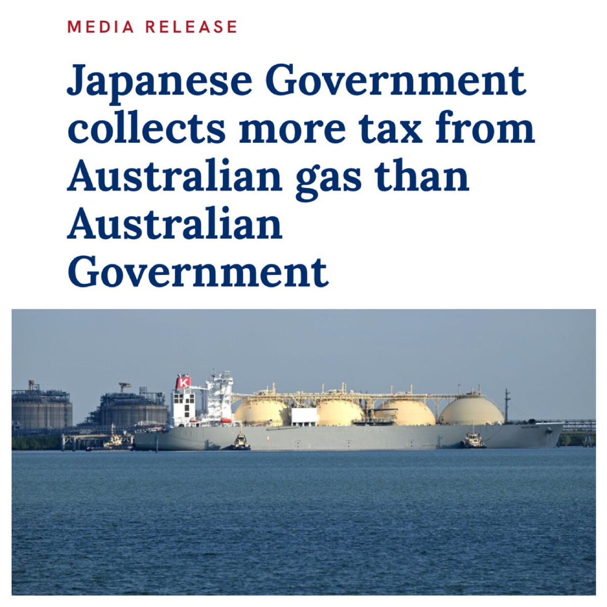 New Australia Institute research published today shows that the Japanese Government makes more revenue taxing its imports of Australian gas than the Australian Government makes from the export of our gas.

Both major parties in Australia need to be dissolved &amp; those responsible