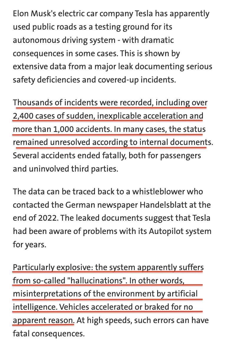StonkKing4's tweet photo. $TSLA Tesla concealed thousands of Autopilot accidents 

🤡 over 2,400 cases of sudden, inexplicable acceleration and more than 1,000 accidents

🤡 system apparently suffers from so-called "hallucinations"

🤡 Vehicles accelerated or braked for no apparent reason https://t.co/SFZj11Nvt1