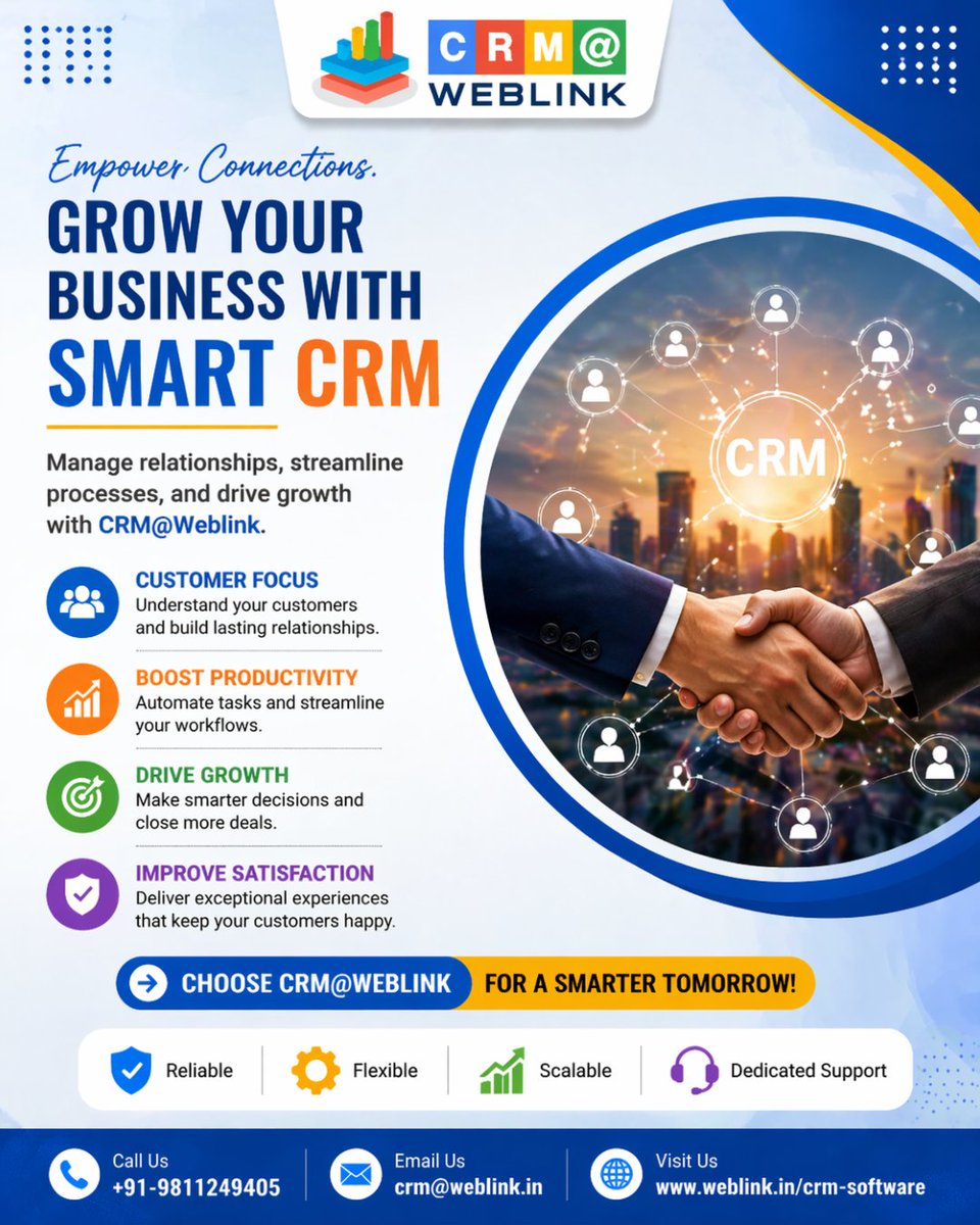 CRMAutomates's tweet image. 🚀 Enhance your business with smart CRM solutions!
 Build stronger customer connections and boost productivity, all while ensuring exceptional customer satisfaction.
 weblink.in/crm-software 
#CRM #BusinessGrowth #CustomerSatisfaction #SmartCRM #ProductivityBoost
