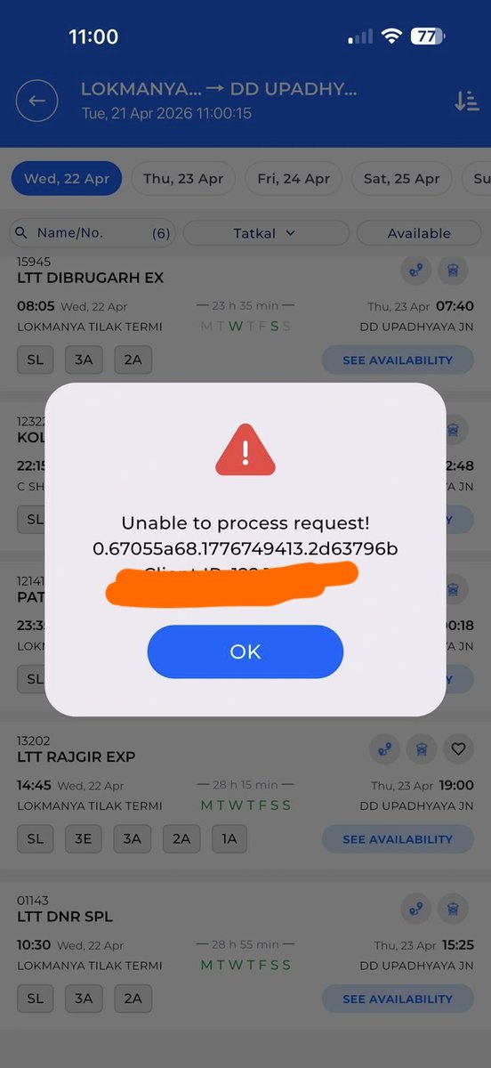 RituMis1929's tweet photo. @IRCTCofficial @RailwaySeva Absolutely fed up with Tatkal booking. Been using it for 10 years and it was never great, but this is the worst it's ever been. Rs 9K is stuck in wallet and the booking won't even move forward, trying from the last 3 days, just stuck on the same error. https://t.co/5SfPTA0KSn