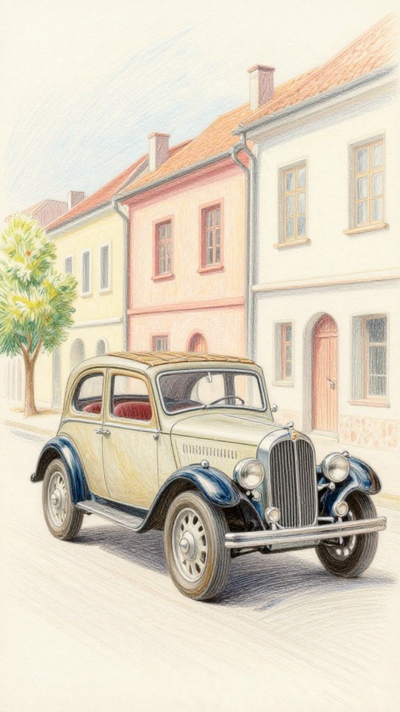 Art49558Ai's tweet image. The tranquility of the old streets echoes the passage of time. A car is not just a machine, but a vessel for memories that quietly connects us to the past and patiently awaits what is yet to come. Beauty lies in the moment of stillness. 🕰️🚗 #time #machine #nostalgia