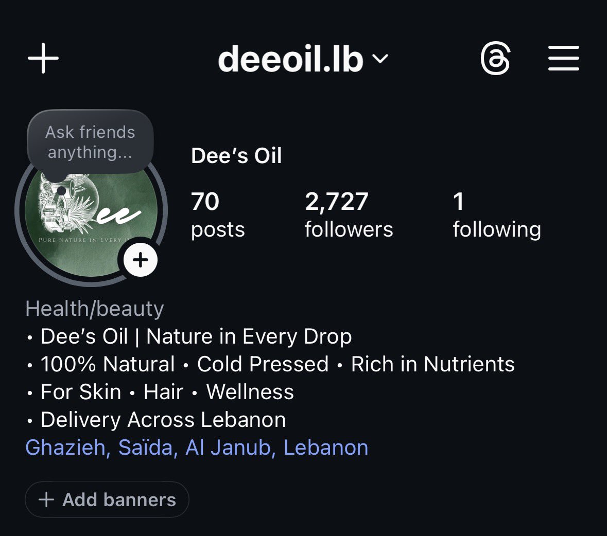 صباح الخير، رجعنا بالشغل بالزيوت
ورجعنا من الصفر، موجود كل انواع الزيوت
للشعر والبشرة والصحة والاظافر(كل شي بعصره على البارد)
تواصلوا معي انستغرام قبل ما تخلص الهدنة😛

instagram.com/deeoil.lb?igsh…