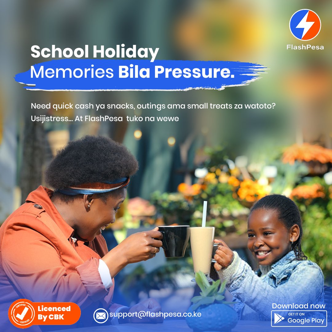 FlashPesa's tweet image. Don’t let insufficient funds stand in the way of you spending quality time with your child this holiday. Download FlashPesa to see how much you qualify for ⚡️

#flashpesa 
#instantloans 
#credit 
#loanservices 
#borrowmoney
