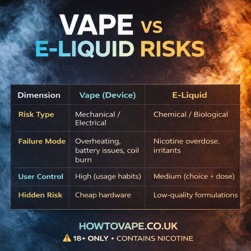 how_to_vape's tweet image. Vape smart: device misuse causes overheating, while e-liquids carry nicotine &amp;amp; chemical risks. Know both sides before you vape. Stay informed, stay safe. ⚠️
#VapeAwareness #VapeSafety #ELiquid #KnowTheRisks #18Plus #NicotineWarning