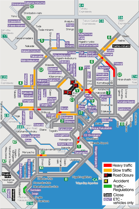shutoko_EN's tweet photo. This map shows the traffic conditions as of  3 p.m. on the Metropolitan Expressway. For more information, please see the following link.
#Shutoko
https://t.co/cIezY4a0MV https://t.co/udEcEl9L6Y